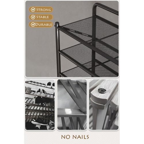 EZ Foldable S/M/L 4-Tier Black Metal Mesh Shoe Rack for Home & Office Use (No Nails)