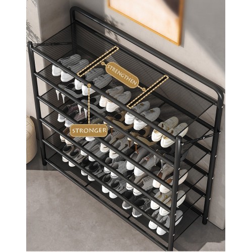 EZ Foldable S/M/L 4-Tier Black Metal Mesh Shoe Rack for Home & Office Use (No Nails)