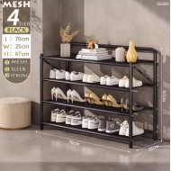 EZ Foldable S/M/L 4-Tier Black Metal Mesh Shoe Rack for Home & Office Use (No Nails)